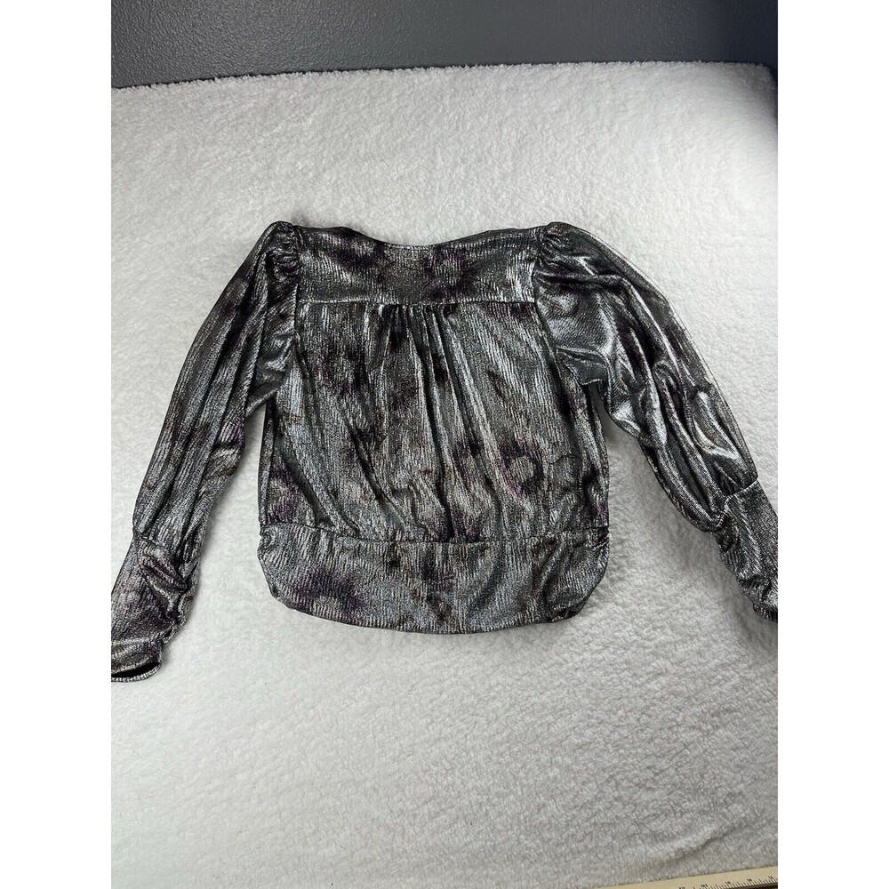 Anthropologie Maison De Amelie Top Womens L Shimmer Silver Puff Long Sleeve Chic - Picture 6 of 8